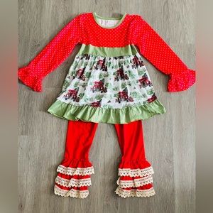 ❌SOLD❌Girls Boutique Red Truck Christmas Outfit Size 6-7